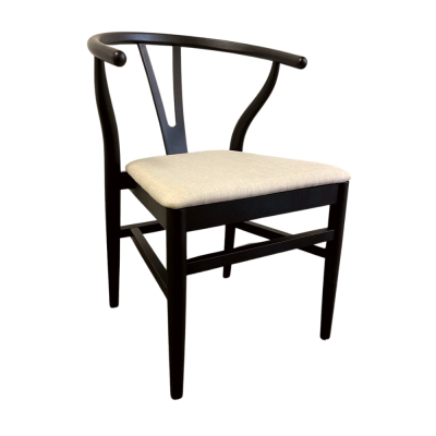 Wishbone Chair-Black with Linen Seat (1)